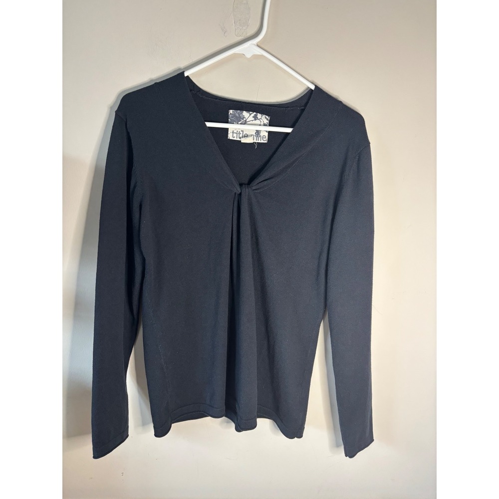 Title Nine Womens Black Twist Front V-Neck Long Sleeve Cotton Blend Sweater L‎